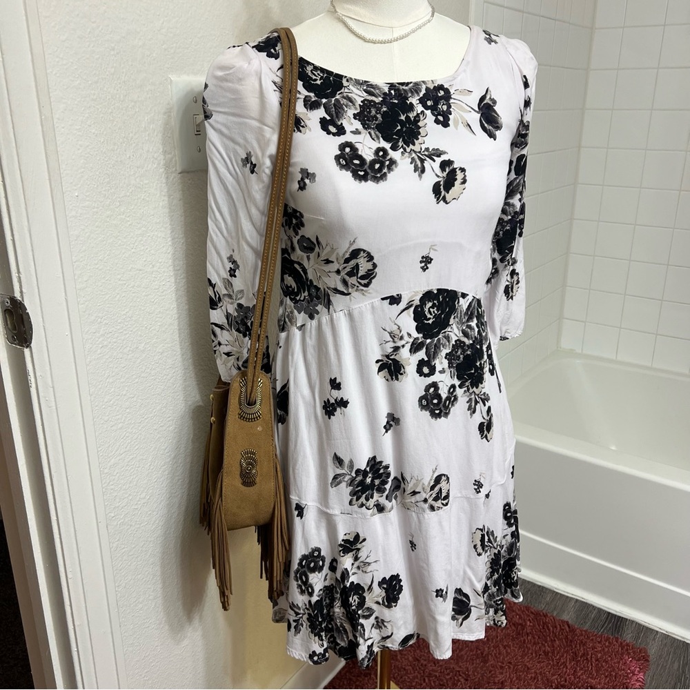 Free People black gray white floral flowers dress boho bohemian spring cottage